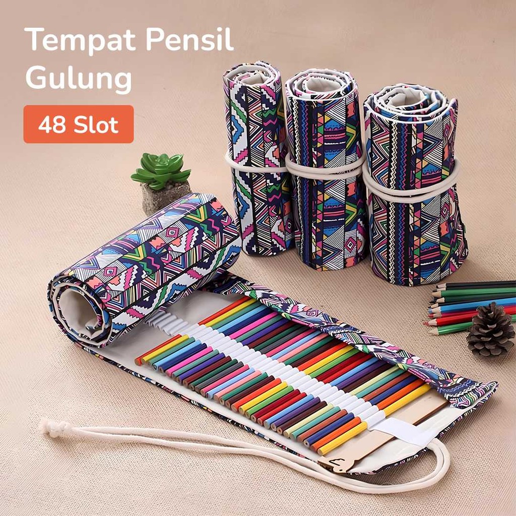 

MARCO Bohemian Tas Tempat Pensil Gulung Canvas 48 Slot 20.5x56cm - EN-71