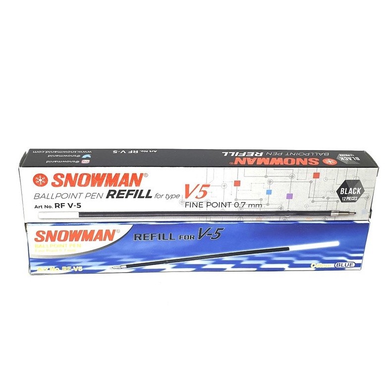 

Snowman Refill Pulpen V5 / V8 0.7mm Hitam Biru Merah (1 Lusin / 12 Pcs) / Isi Pulpen Snowman V5/V8