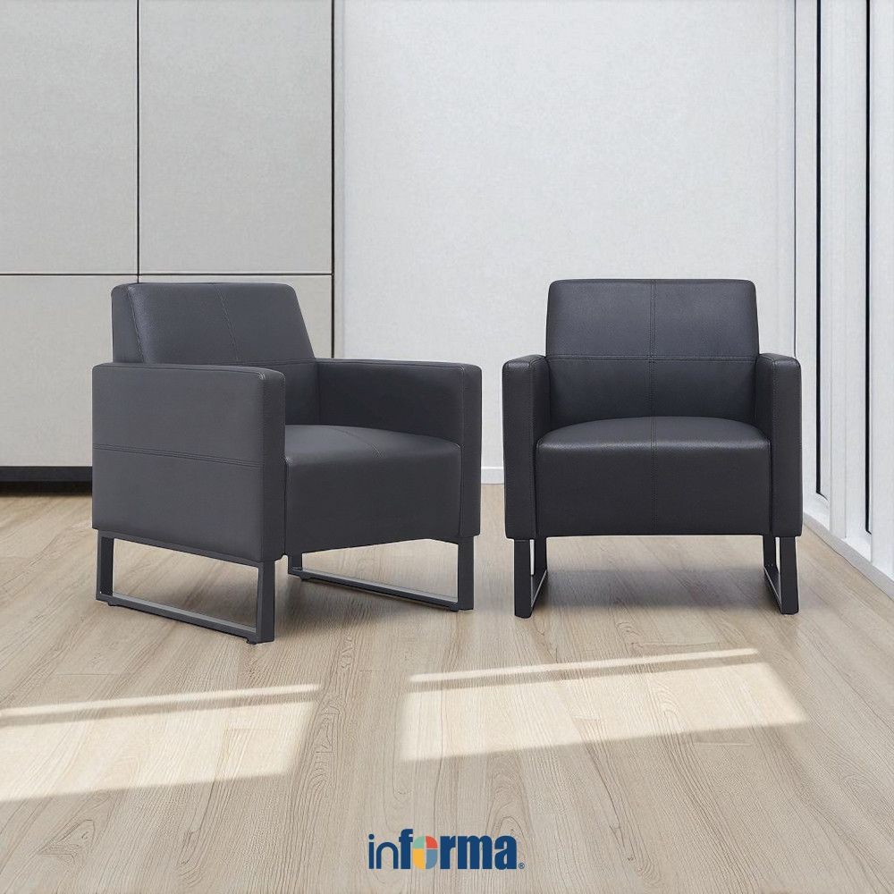 Informa Hillton Set Sofa Kulit 1 Seater - Hitam Tempat Duduk Empuk Sofa Ruang Tamu Furniture Indoor 
