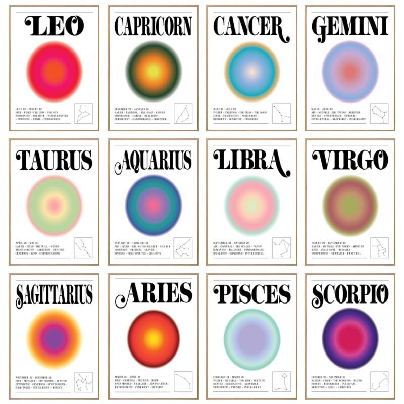 

Scorpio Zodiac Aura Gradient Wall Art Astrology Poster Star Sign Print Modern Retro Canvas Painting Living Bed Room Home Decor