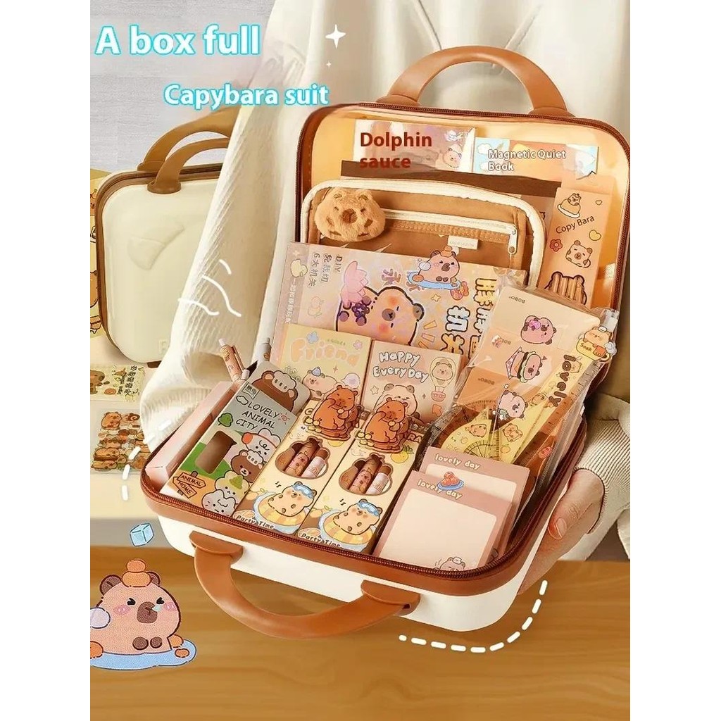 

Abundant Capybara Stationery Set Trendy School Supplies Set Cute Fashion Stationery Kit Gift Kawaii Scholar Kit Back To School