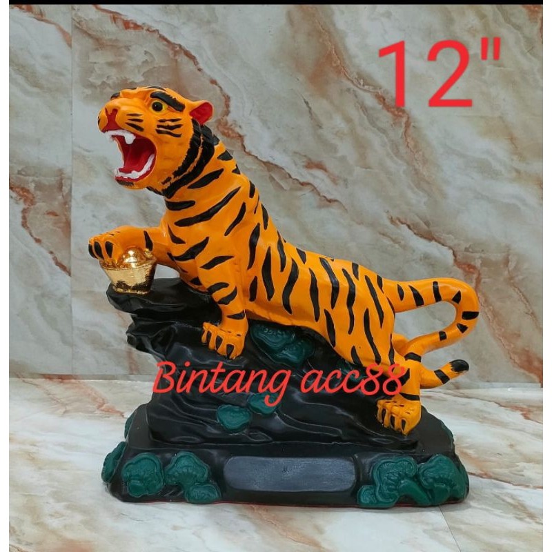 patung dewa harimau kuning - fiber - 12inch - berdiri