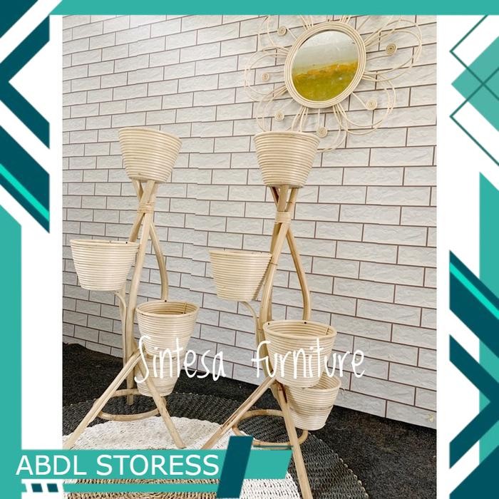 [PROMO] standing pot susun 4 zig zag rotan alami Aesthetic vintage