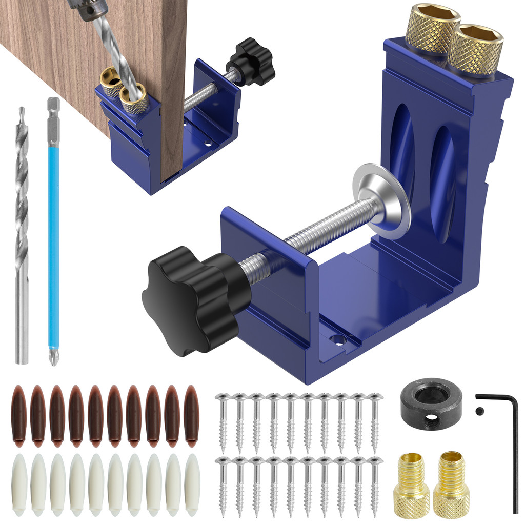 

47Pc Pocket Hole Jig Adjustable Punch Locator 15 Degree Angle Hole Drill Guide Kit Precision Drill Punch Positioner