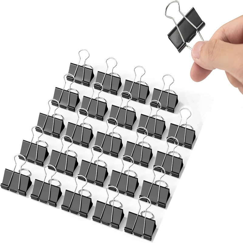 

50pcs Foldback Clips Multi-Purpose Paper Clips Metal Binder Clip Office Clip Black15mm for Paperwork Office Home Kitchen snack