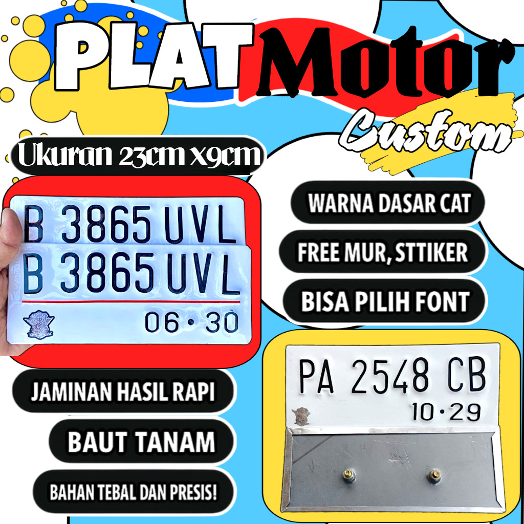 Plat motor custom warna putih satu pasang plat motor variasi warna putih plat motor baut tanam plat 