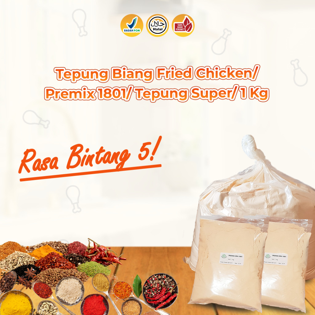 

Tepung biang fried chicken / Premix 1801 / Tepung Super / 1 kg / Rasa Bintang 5