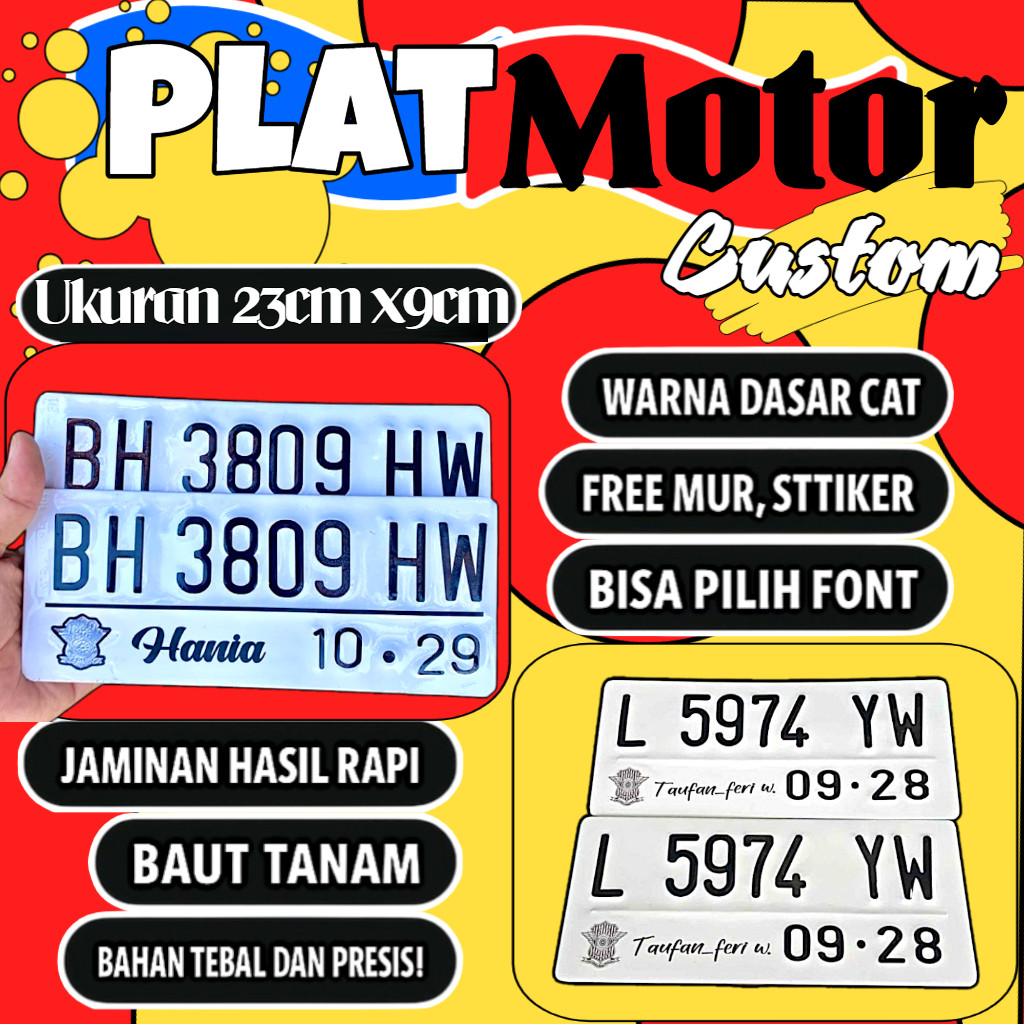 Plat motor custom warna putih satu pasang plat motor variasi warna putih plat motor baut tanam plat 