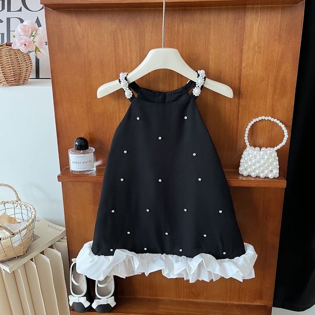 Baju Pesta Anak Perempuan warna Hitam dengan Payet Mutiara
