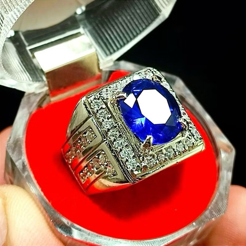 * CINCIN PRIA AKIK PERMATA KING SAFIR RING PERAK BANGKOK RING KOTAK SIAP PAKAI *