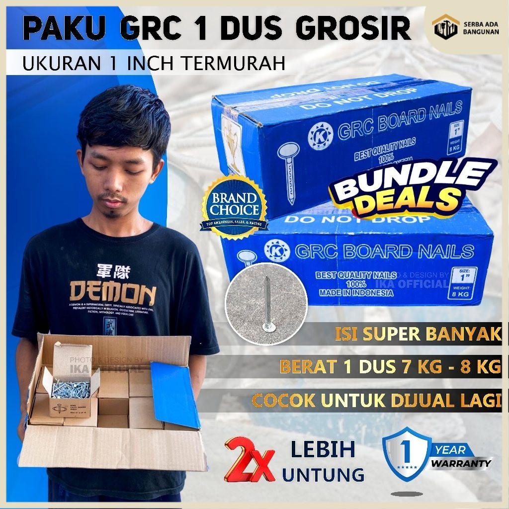 SAB Paku GRC Dusan / Paku Karpet / Paku Board GRC 1inch Dus Besar / PAKU GRC 8 KG / Paku GRC 1 inch 