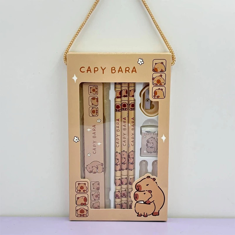 

8 In 1 Capybara Cartoon Animals Stationery Set Pencil Ruler Eraser Sharpener Student School Office Writing Supplies Kids Gift