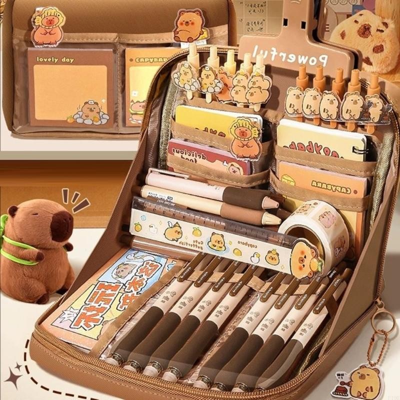 

21Pcs Capybara Student School Stationeries With Large Pencil Case Eraser Pen Sticky Notes Ruler Sticker Paper Clamp F19E