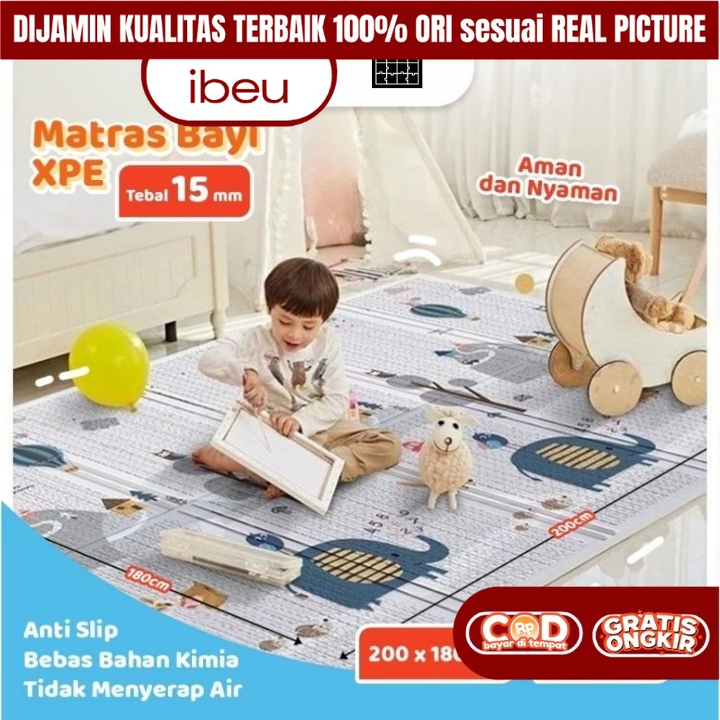 2 in 1 Matras Karpet Playmat Alas Lipat Bayi Foam BahanTebal Ukuran 200 x 155cm PREMIUM