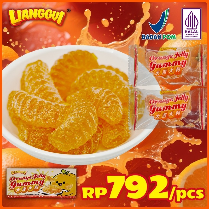 

Lianggui - Jelly Jeruk 48pcs HALAL - Snack Party Viral, Permen Kenyal Manis, Camilan Terlaris