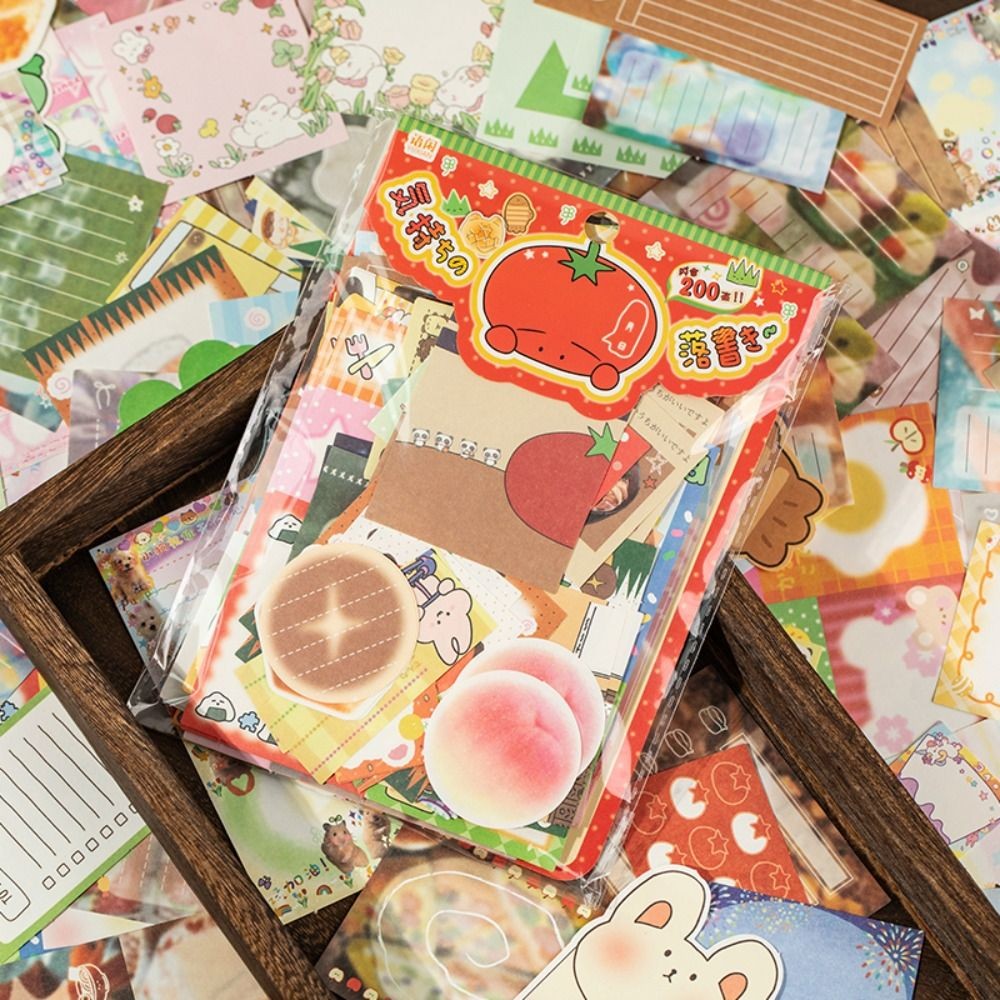 

200Pcs/bag 4 Styles Sticky Notes Material Pack Mood Graffiti Seriers Cartoon Memo Pads DIY Gift Message Paper Diary Decorati