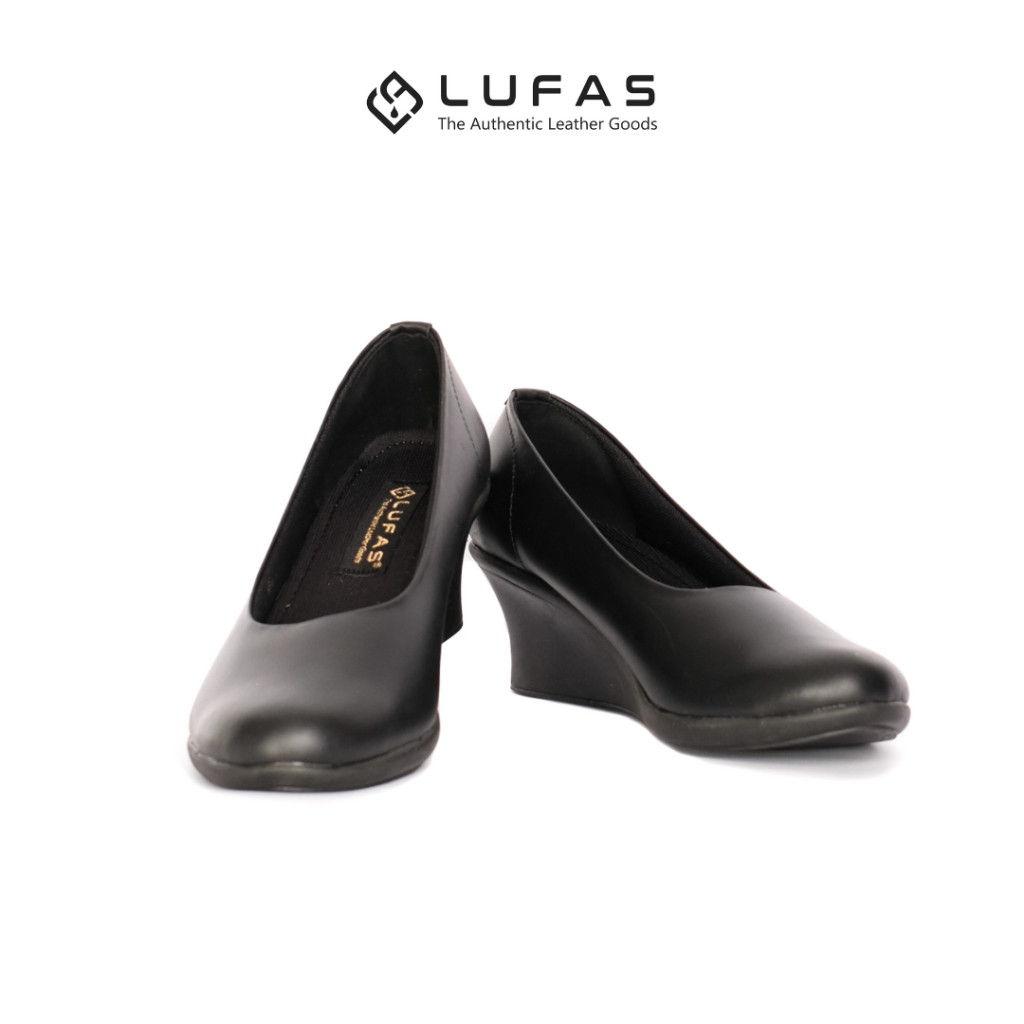 TERLARIS[SP] LUFAS Sepatu Wedges Persit Wanita Kulit Sapi Hitam