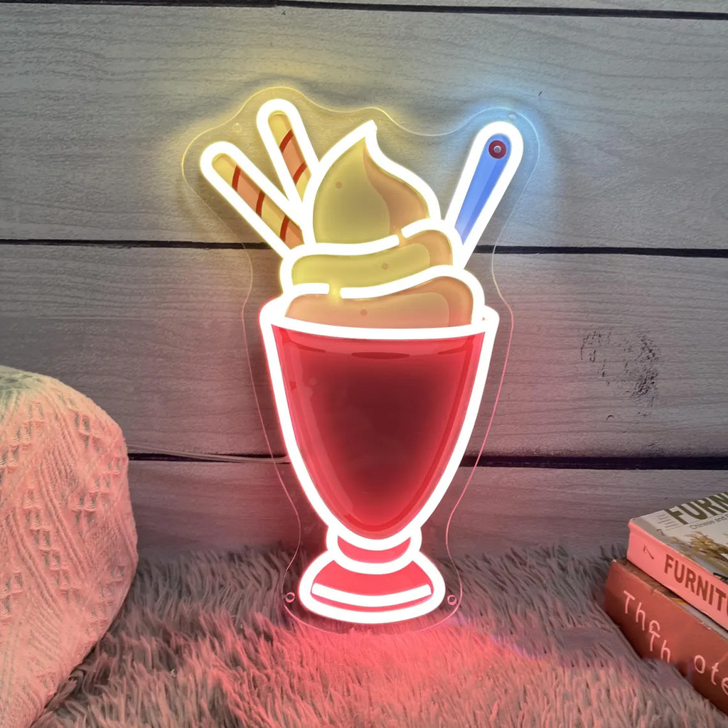 Milkshake Neon Sign UV Printing Ice Cream Bar Smoothie Neon, Ice Cream Drink Shop Decor Business Wel