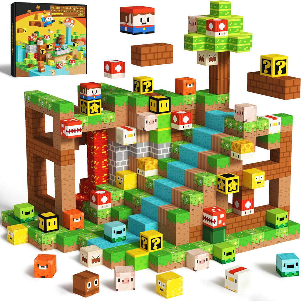 

Super Mario Magnetic Blocks Toys for Boys Girls 3+ Build Mine World Magnet Building Cubes STEM Game Sensory Gift Set for Kids