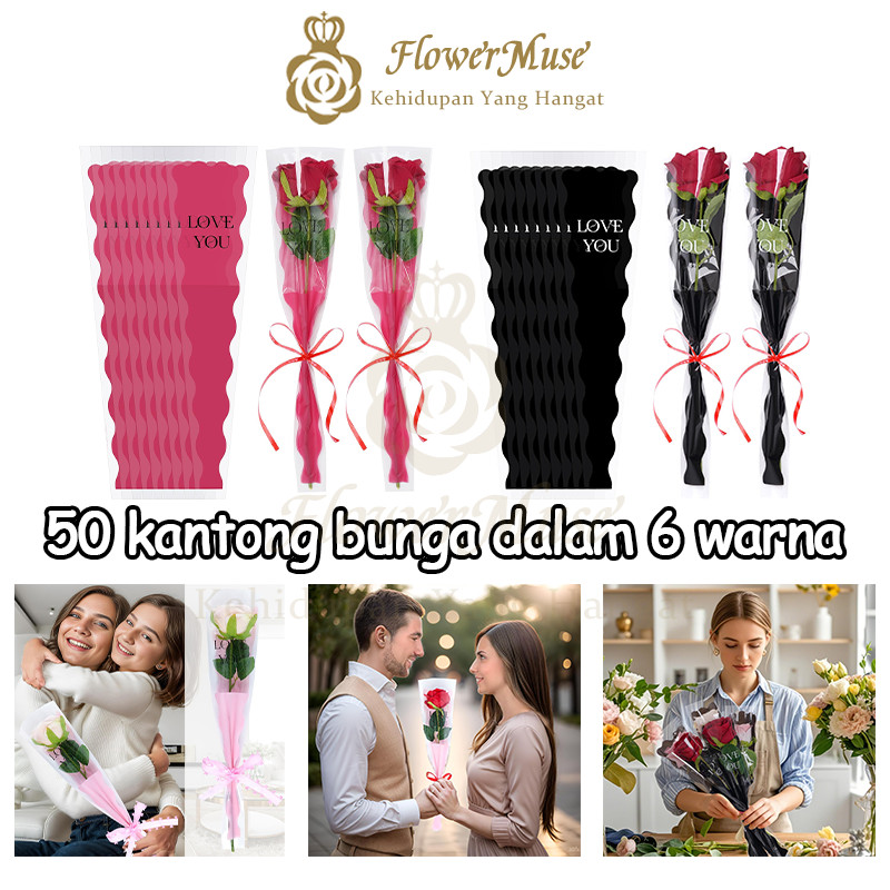 

(50 pcs) Plastik Single Flower Rose Bunga love You / Single Stalk Rose Bungkus/ Plastik Bunga Wisuda/ Wrapping Plastik untuk Mini Buket Rose