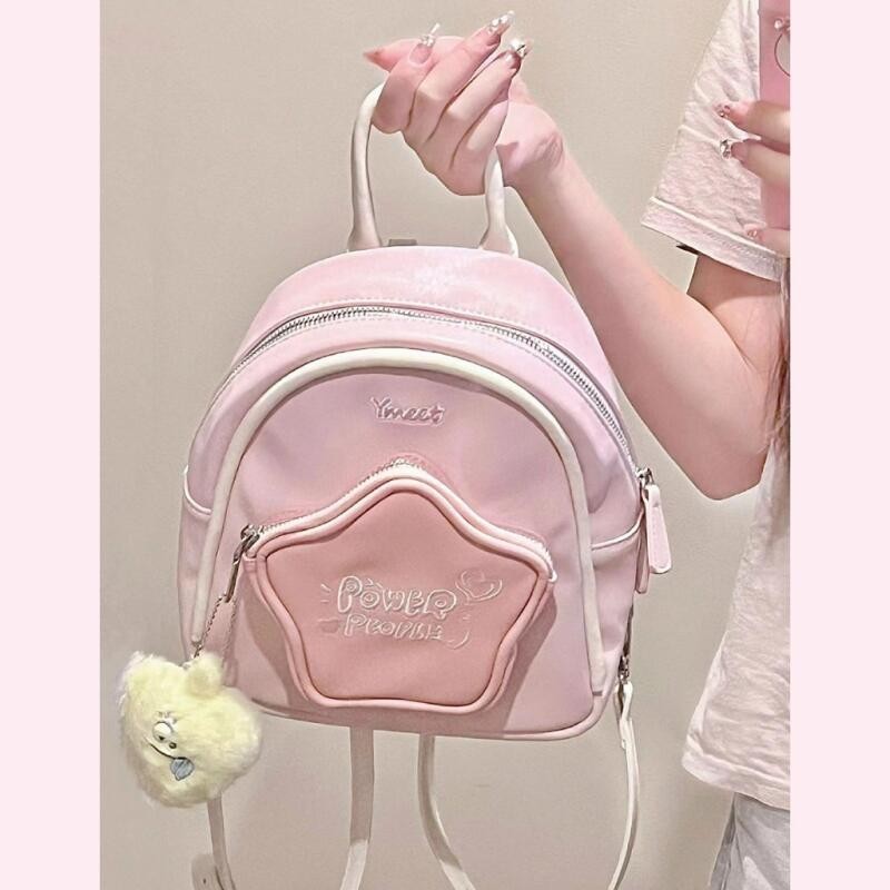 TAS Wanita Lucu Lucu Tas Ransel Bahan Bintang Pink/PU backpack wanita kulit/White Tas olah Ransel