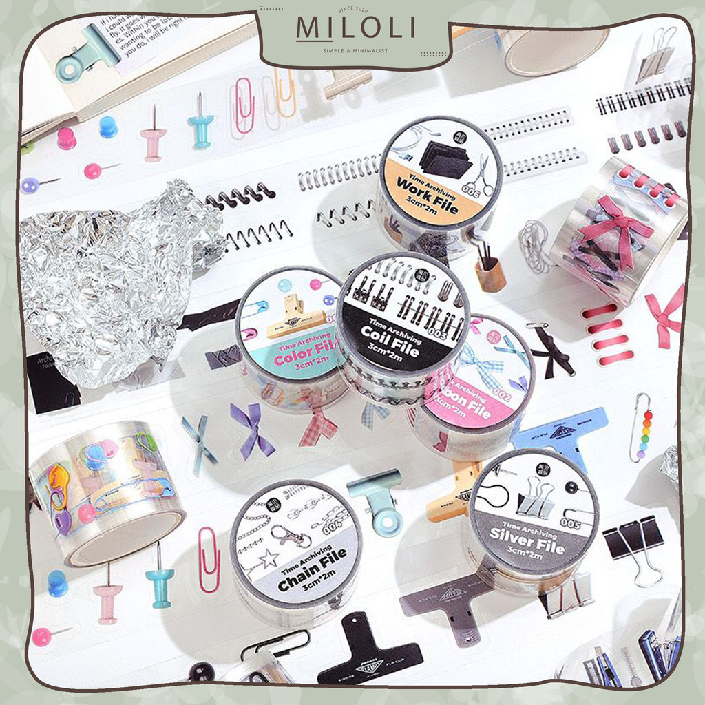 

[MILOLI] 1 Rolls 2M TIME ARCHIVE SERIES PET Tape Deco Masking Tape Jurnal DIY Scrapbook Solatip - A0059