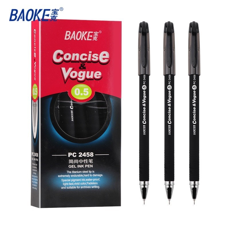 

BAOKE 12pcs/box Gel Pen / Pulpen Gel 0.5mm Pegangan Anti Slip Penulisan Halus PC2458