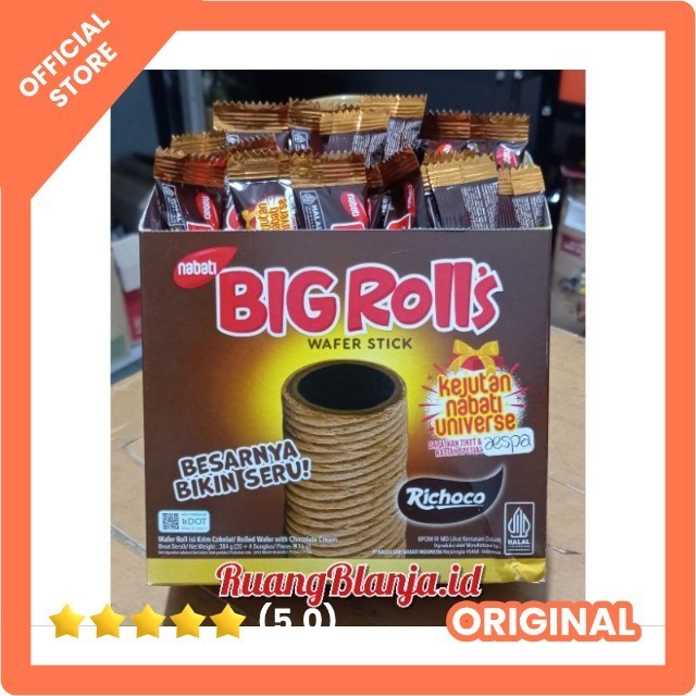 

Nabati wafer BIG ROLL'S 16gr Stick Astor rasa Coklat - Richoco roll