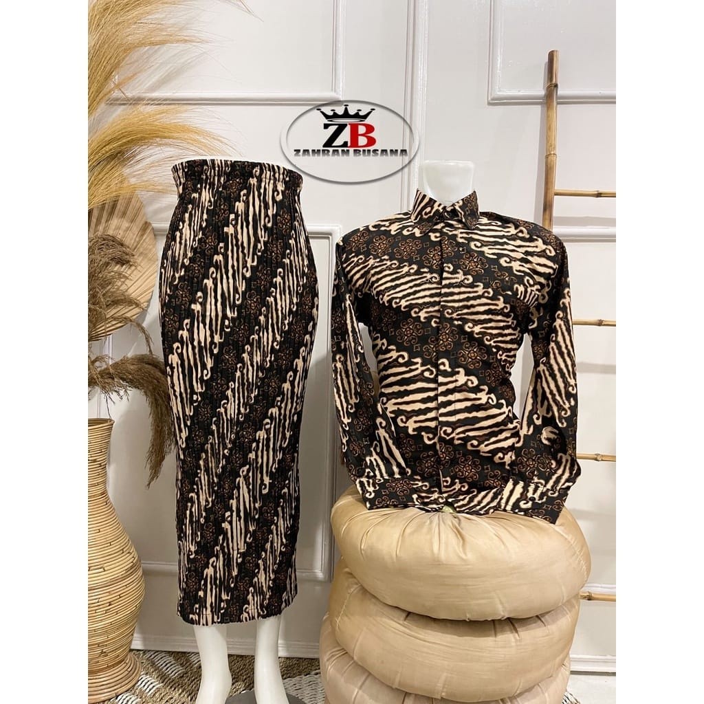 WSCOUPLE ROK PLISKET DAN KEMEJA PENDEK BATIK MURAH / COUPLE PASANGAN TERBARU / COUPLE KELUARGA / COU