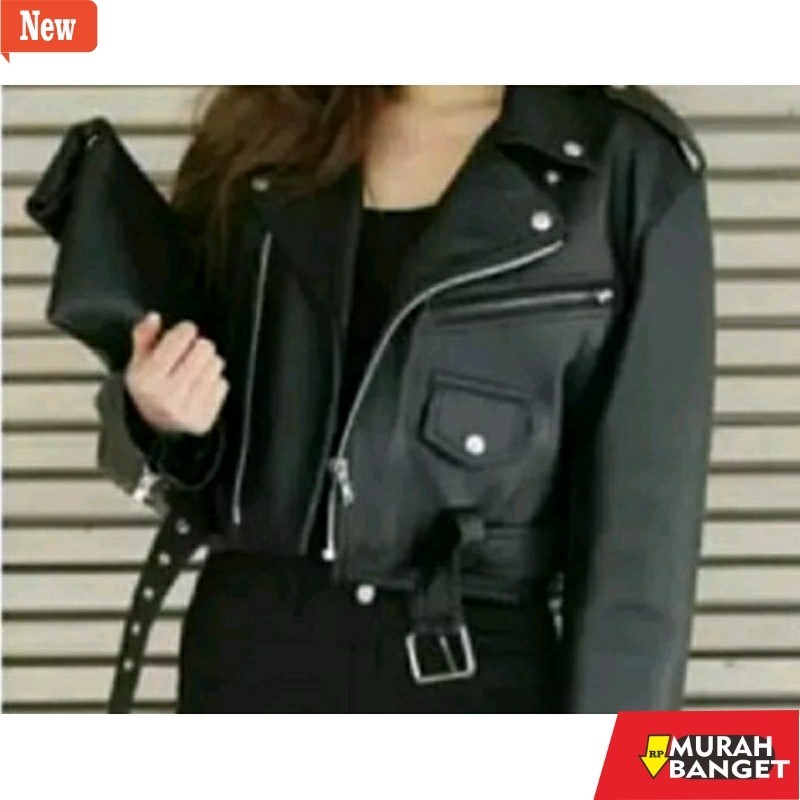 jaket kulit wanita hijab Jaket Crop Semi kulit wanita Ramones