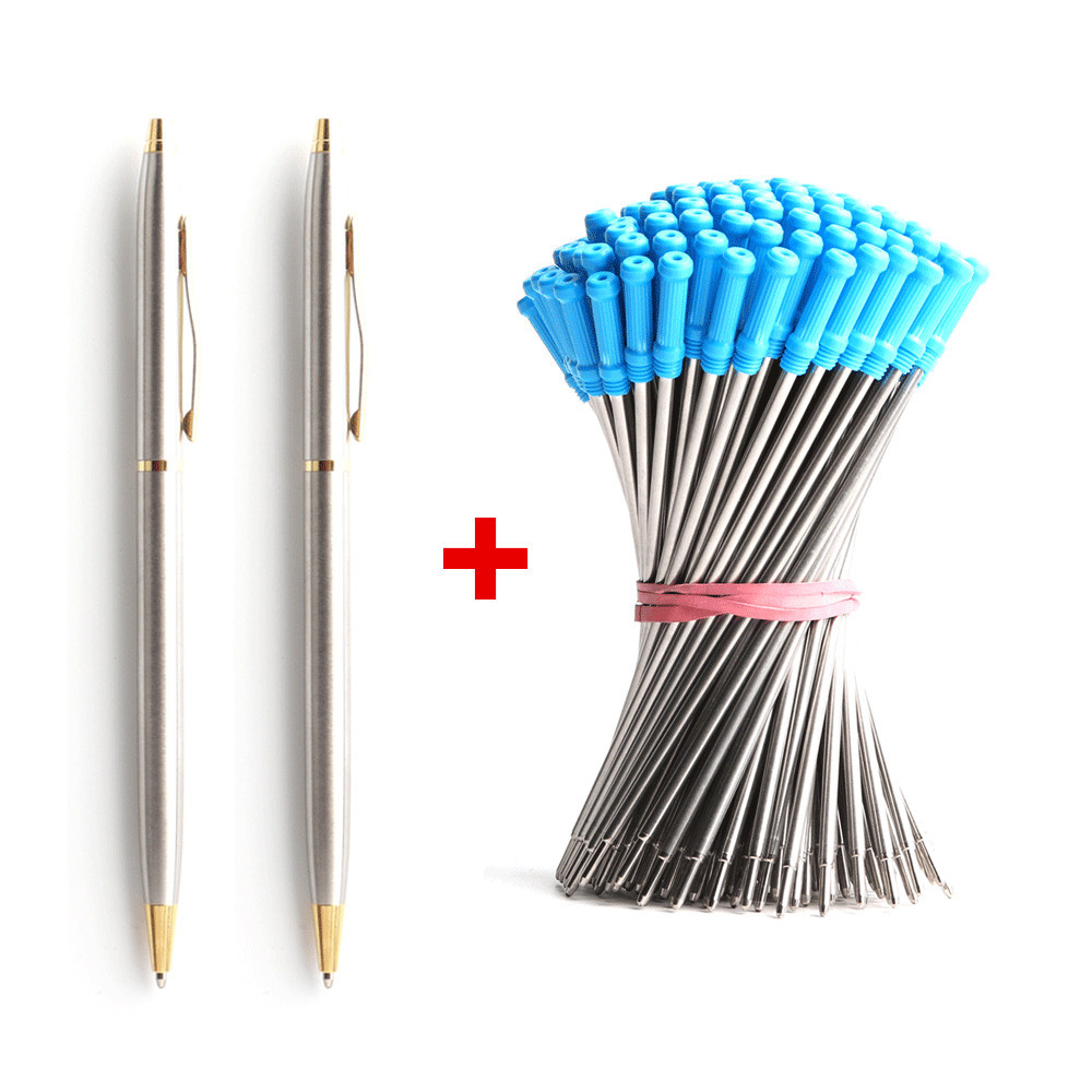 

2+20 Pcs/Set Metal Ballpoint Pen With Refills For School Office Stainless Steel Material Ball Pen Black Blue Refill Ink