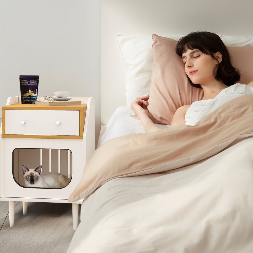 【Kayu solid】Kandang Kucing Meja Nakas Kecil bed side kayu solid Kandang Hewan table laci serbaguna m