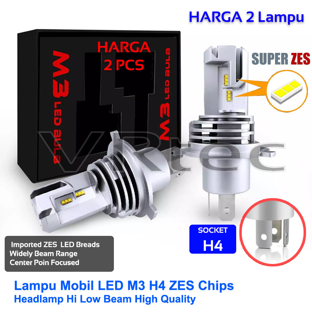 Lampu Mobil LED M3 H4 ZES Chips 2 Pcs Headlamp Hi Low Beam