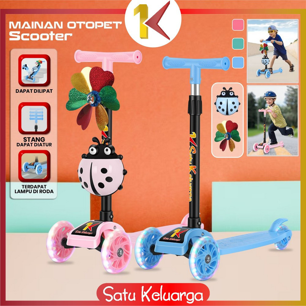 WS4RF SK-M95 Mainan Otopet Scooter Anak Otoped Kumbang Skuter Anak Roda 3 Bisa Lipat Lampu LED Roda 