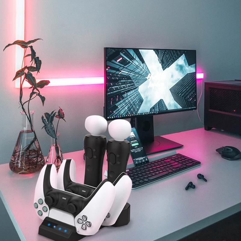 Game Handle Charger Dock 5v 4-in-1 Charging Dual Controller With Display Light For Ps Move Display S