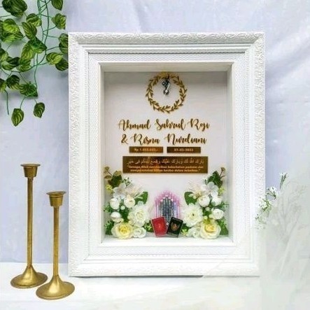 MAHAR PERNIKAHAN JAM AKRILIK FRAME PUTIH ELEGANT - MAHAR SESERAHAN CANTIK MURAH