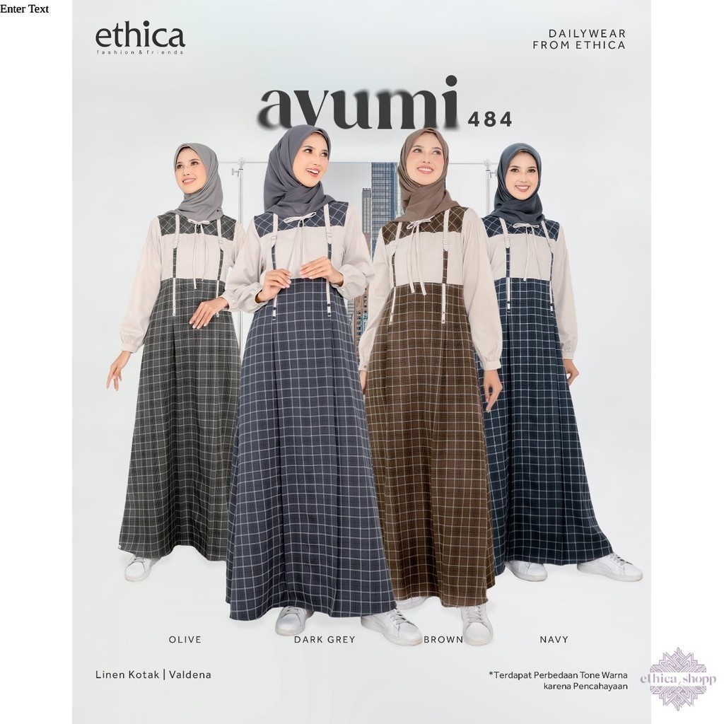 Ethica - Ayumi 484 by Ethica Original 100%  Bahan Linen Kotak Valdena Size XS - XXL ,3XL ,4XL,5XL,6X