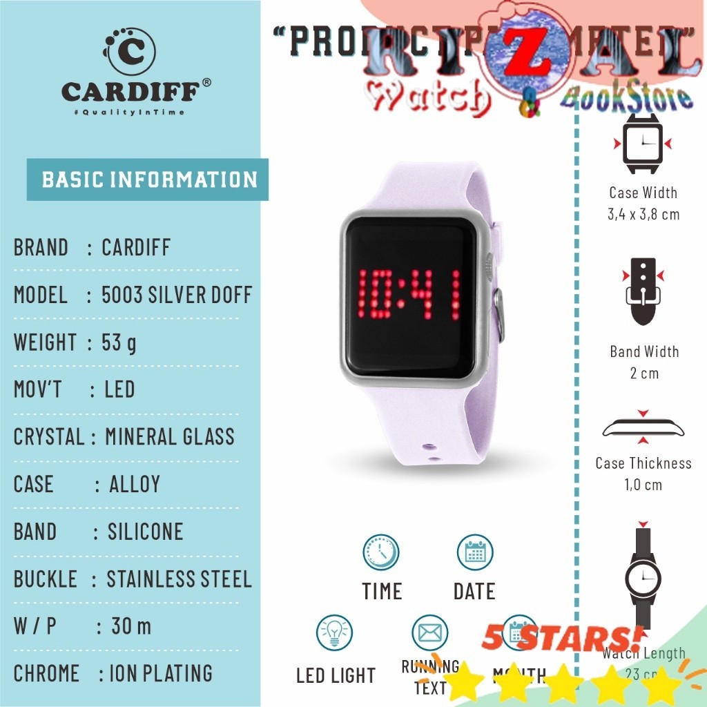 TERLARIS CARDIFF LED 5003 Doff Silver Jam Tangan Digital Kasual