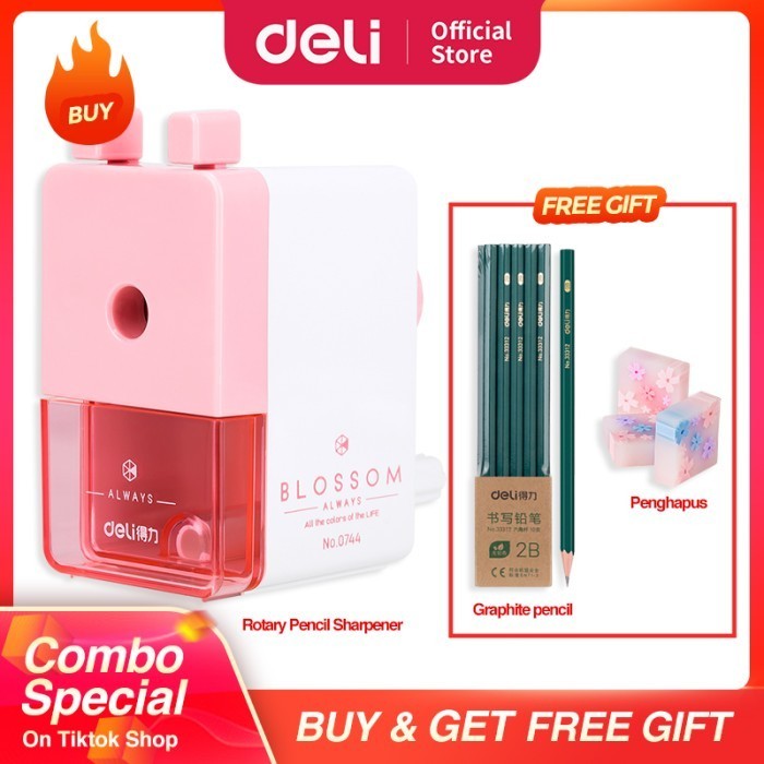 

promo ✨ -COMBO SUPER HEMAT (Deli Rautan Putar, Pensil,Penghapus) - Merah Muda