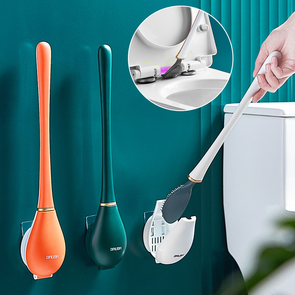 Wall Mounted Toilet Brush Silicone Brush Head Toilet Brush Quick Drying Holder Toilet Cleaning Brush