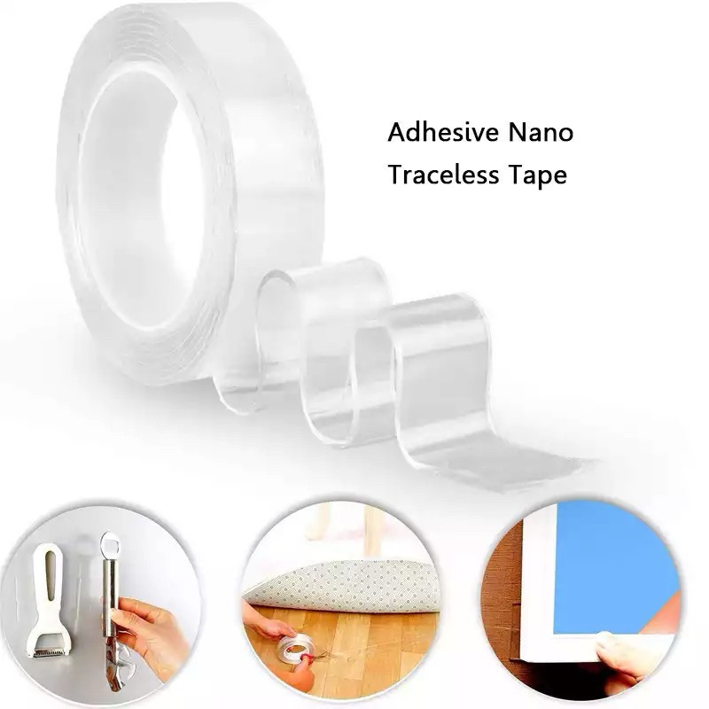 E32 - Double Tape Isolasi Nano Transparan 1 Meter / Double Tip / Doble Tip Super Kuat / Double Tape 