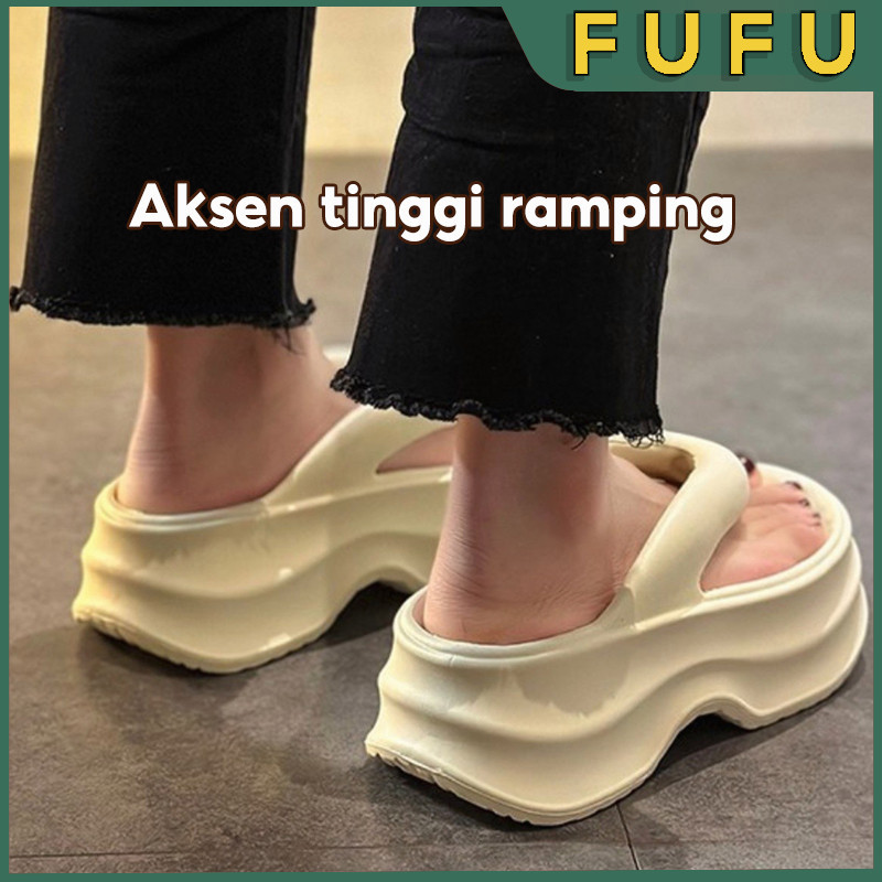RECOMMENDED FUFU Sandal Wanita / Sandal Jepit & Sendal Wanita Wedges / Sandal Karet Tebal Anti Slip