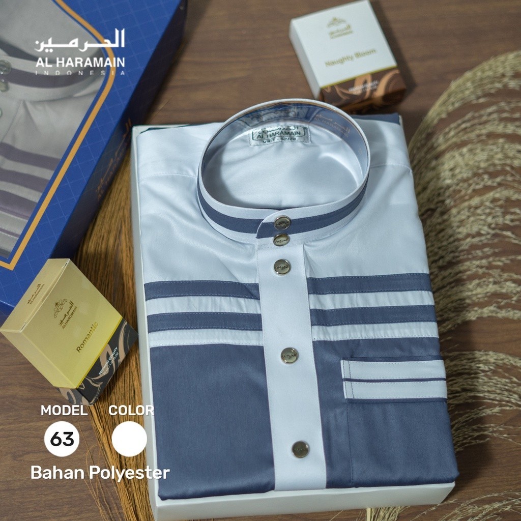 AL Haramain Jubah / Gamis Pria Dewasa Premium Kombinasi (63) | Navy | Biru Keabuan | SHA & SHI
