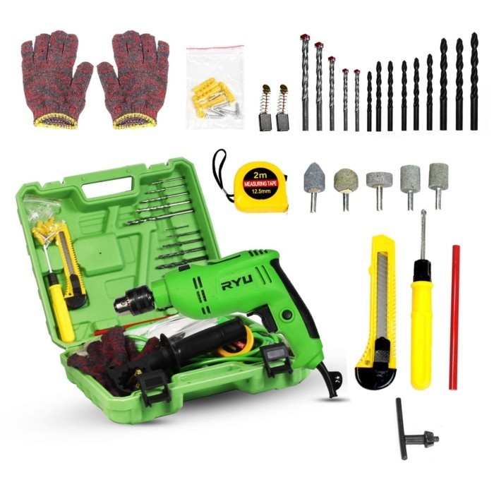 IMPACT DRILL 13 MM SET 27 PCS - MESIN BOR SET RYU 13 MM