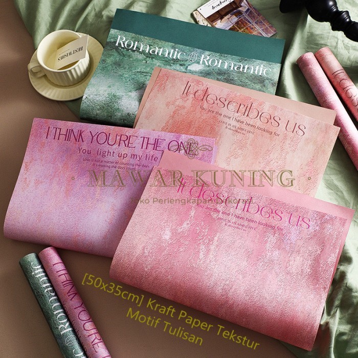 

[ 5 Lembar ] Kraft Paper Tekstur Motif Tulisan / Kertas Bunga
