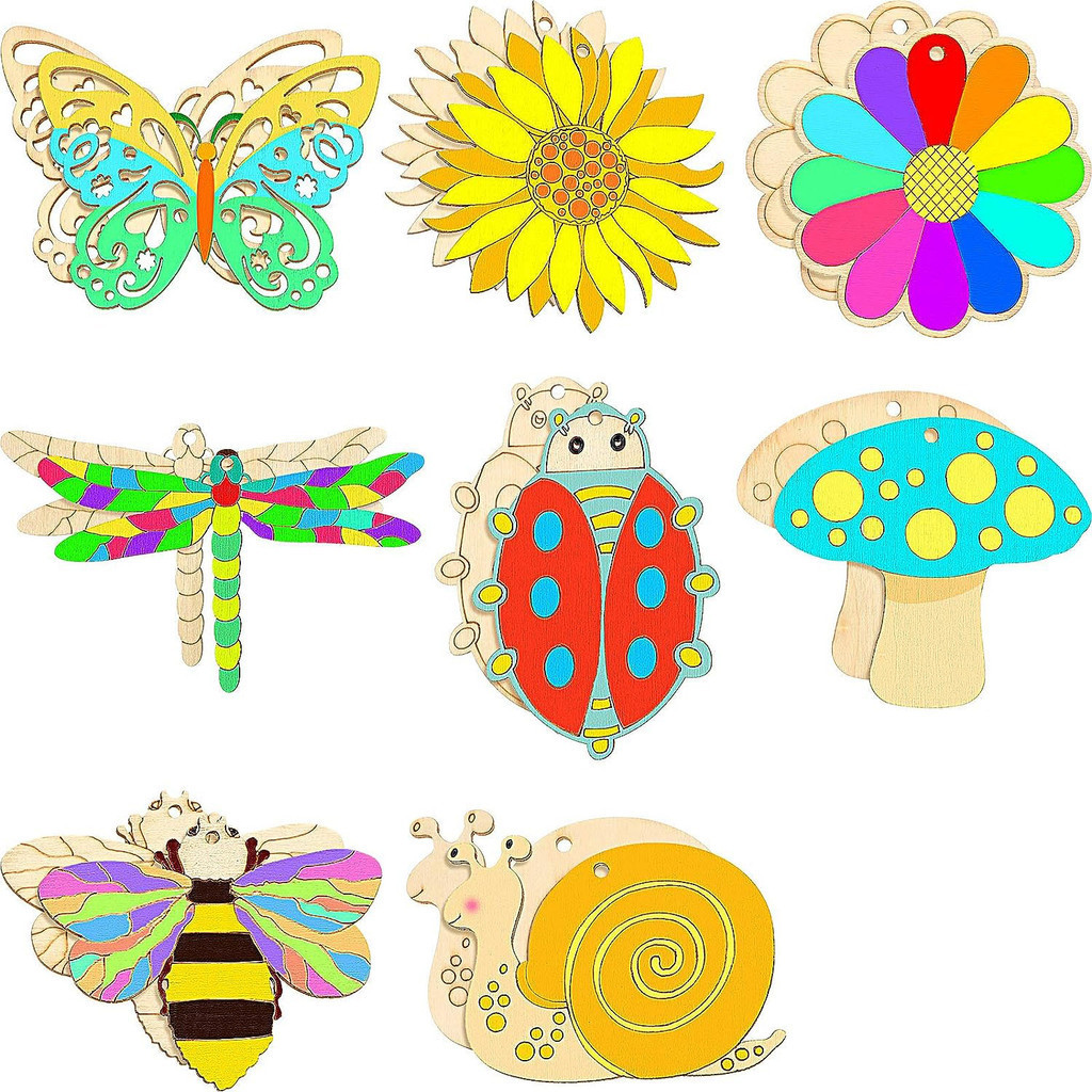 

16Pcs Unfinished Wooden Cutouts,8 Styles Wood Butterfly Flower Bee Slices,Blank Wooden Paint Crafts Unfinished Wood Cutouts,DIY