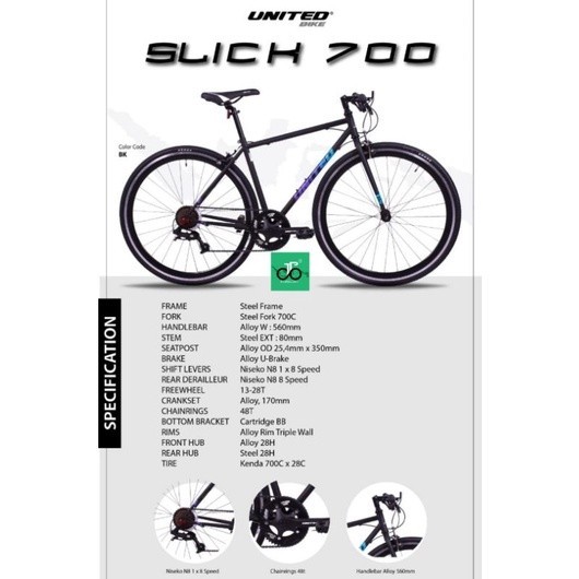 Sepeda Balap Hybrid fixie United Slick 700