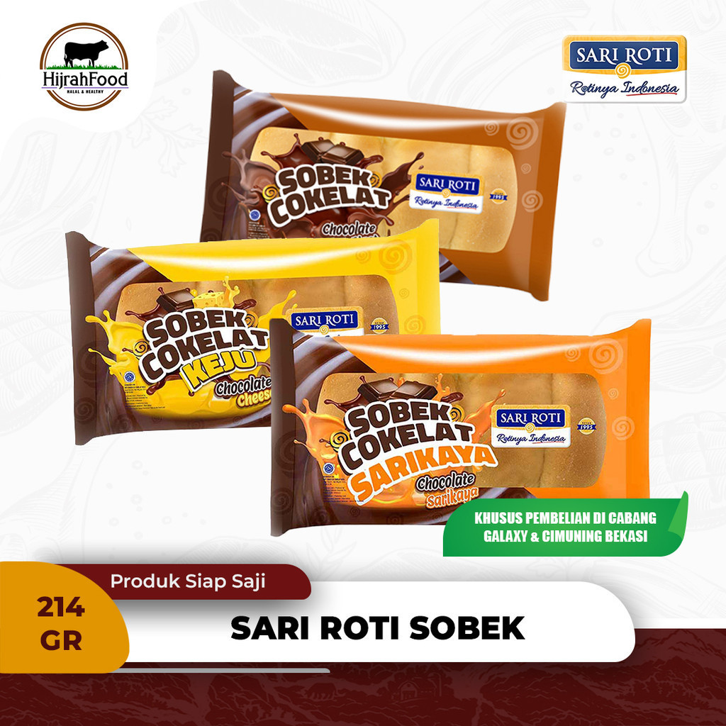 

Sari Roti Sobek Lembut Isi Cokelat / Keju / Sarikaya 214 gram