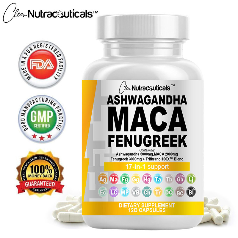 Maca Root Capsules with Ashwagandha Root & Korean Panax Ginseng for Natural Energy Booster Support S