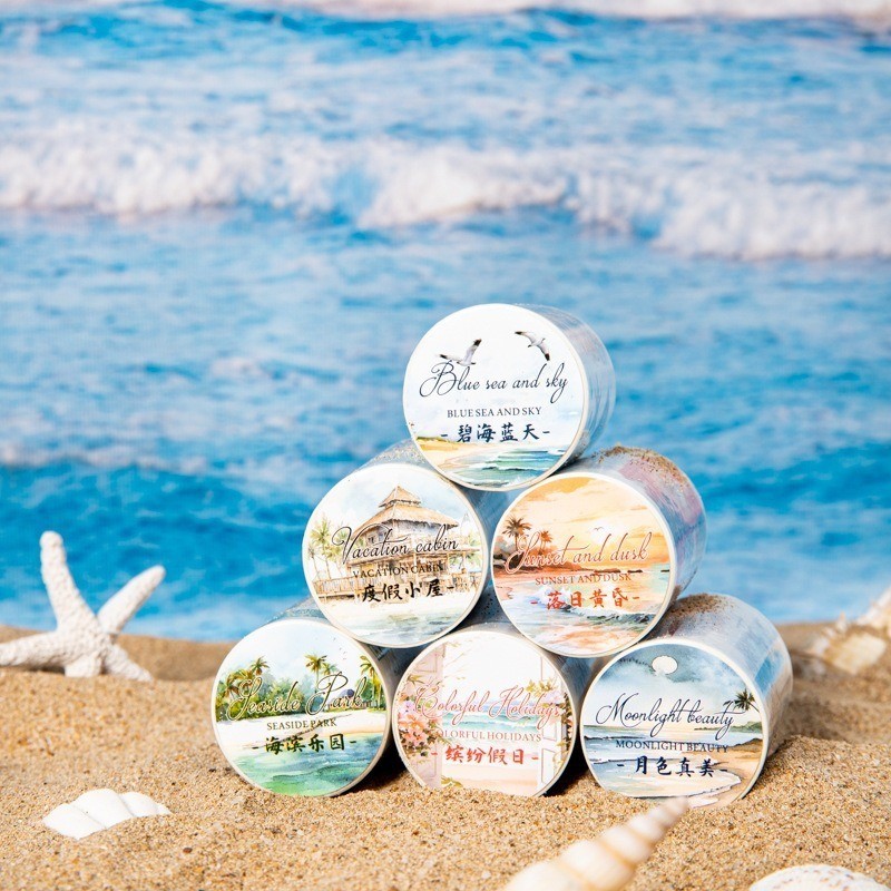 

[Gongjin] 1 Roll Washi Tape HFCG Hawaii Series Tema Liburan Vacation Estetik Watercolor Stiker Sticker